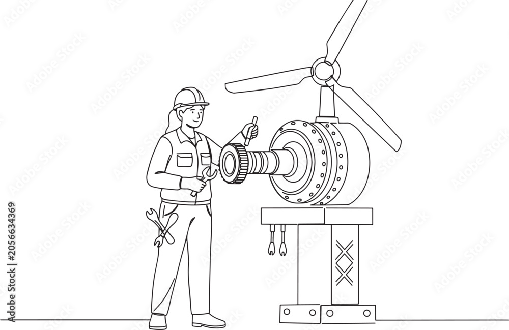 Obraz premium Technician Inspecting Wind Turbine Gearbox for Maintenance and Repair.
