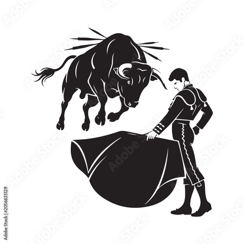 Bild auf Leinwand Bullfighter matador with cape and charging bull vector illustration for Spanish