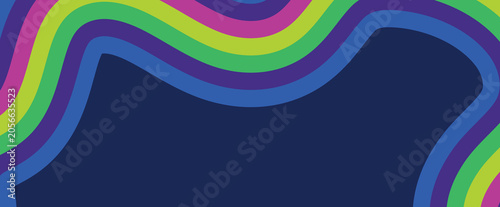 Abstract wavy background with colorful rainbow stripes on dark blue