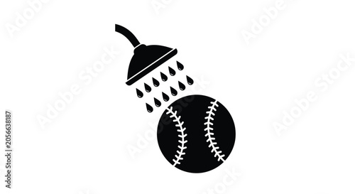 Schilderij op canvas Baseball And Showerhead Silhouette Against White Background