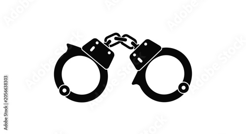 фотографія Black metal handcuffs detailed silhouette against a white background
