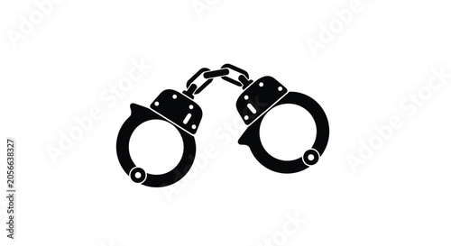 Canvas Print Handcuffs With Chain Black Silhouette On White Background
