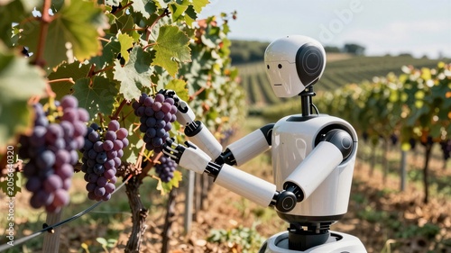 Vineyard Robot Harvesting Ripe Grapes