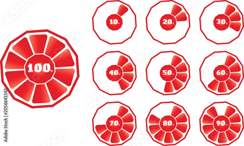 Red Circle diagram  percentage set ten to hundred