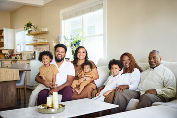 Family Gathers in Living Room for Joyful Moment