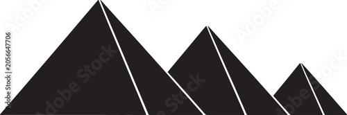 Black silhouette of three egyptian pyramids in a row, isolated on a white background, for travel and, historical projects also, transparent background