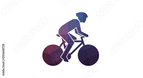 Geometric Cyclist Silhouette Riding Bicycle, Polygonal Art Style, Isolated on White