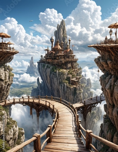 paisaje de fantasia ciudad montaña