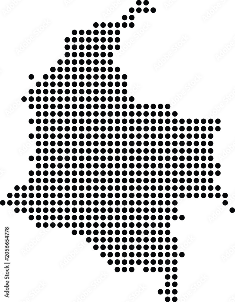 Obraz premium Colombia Dotted Map Minimalist Black Dots Silhouette Country Geography Graphic Element