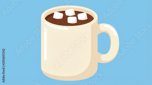 Warm and Cozy Mug of Hot Chocolate with Marshmallows on a Blue Background.