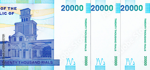 Obraz na plátně 20000 Rial Iranian banknote featuring the Aghazadeh Mansion and its iconic windcatchers (badgirs) in Abarkuh