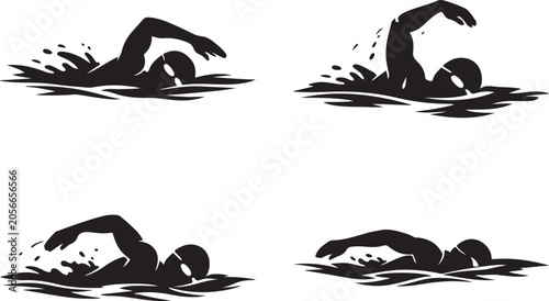 Bild auf Leinwand Swimmer silhouette swimming freestyle crawl in water set  silhouette vector on a