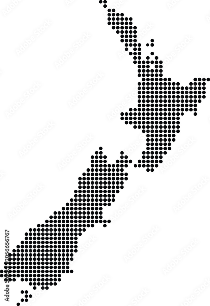 Obraz premium New Zealand Dotted Map Minimalist Black Dots Silhouette Country Geography Graphic Element