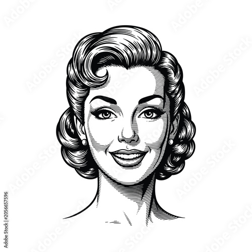 Vintage Woman Portrait Engraving Vector Illustration