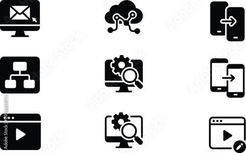 Technology Icons, Internet Communication and Digital Service Symbol Set