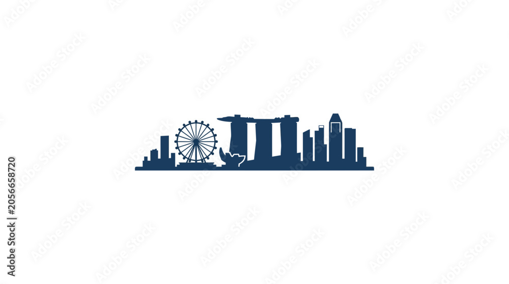 Naklejka premium Minimalist Singapore City Skyline Silhouette Vector Illustration