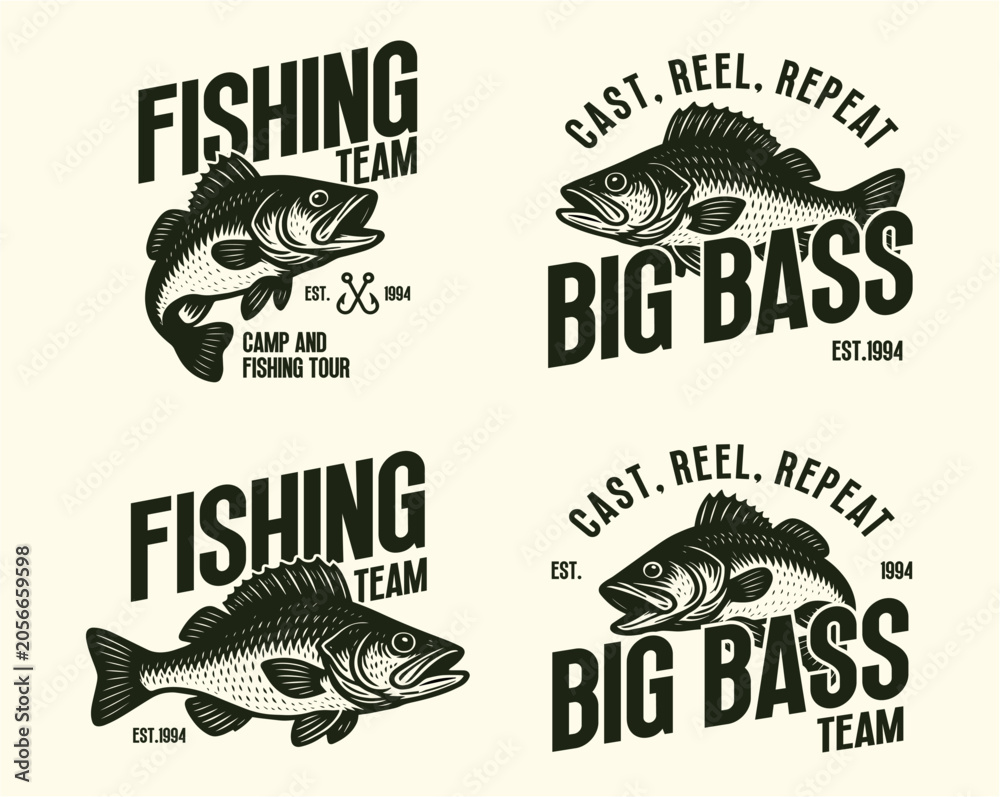 Obraz premium VINTAGE FISHING OUTDOOR ADVENTURE LOGO SET BADGE PATCH FOR HAT, T-SHIRT, STICKER