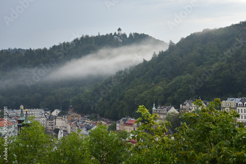 Photos Watchtower Perched on Forest Hills over Historic Buildings in Spa Town Karlovy V