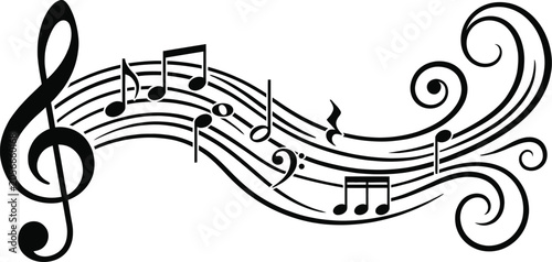 Musical Stave Illustration, Treble Clef and Note Design