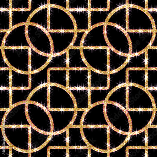 Luxurious geometric seamless pattern with glittering sparkling circles and squares