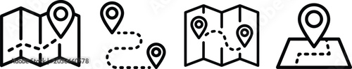 Map Icons, Location Pin and Travel Route Symbol Set