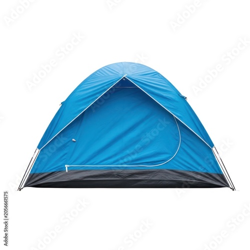 Blue Dome Tent Isolated on White Background for Camping and Outdoor Adventures.