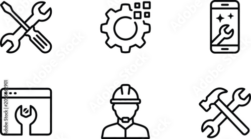 Repair Service Icons, Tools Gear Device and Worker Set