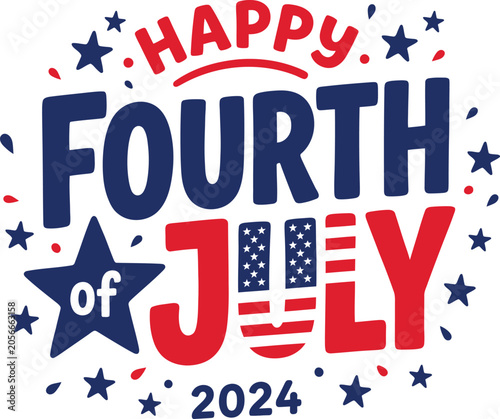 Happy fourth of july 2024 celebration with stars and american flag design