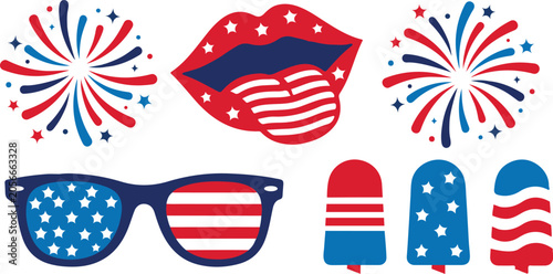 Patriotic icons and symbols for 4th of july celebrations