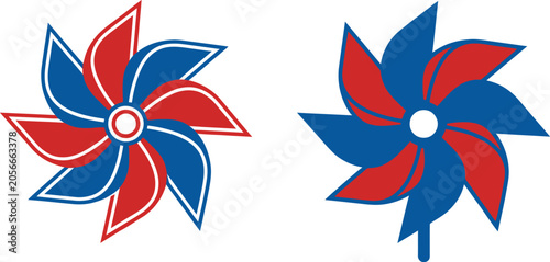 Red and blue pinwheel icons for design