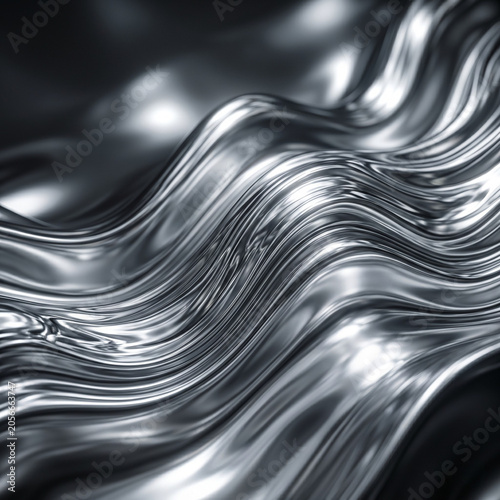 Abstract Flowing Liquid Metal with Chrome Silver Reflections Futuristic Luxury Tech Background