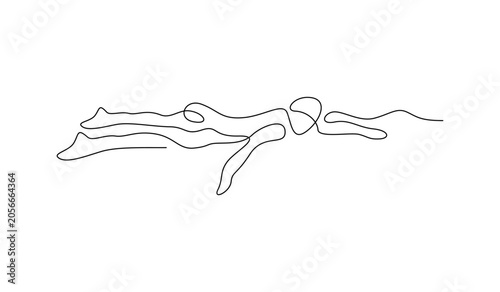 Bild auf Leinwand Swimmer swimming freestyle in continuous one line drawing vector illustration