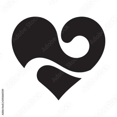heart shape with swirl design on white background black symbol