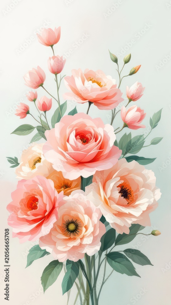 Fototapeta premium Watercolor roses bouquet illustration