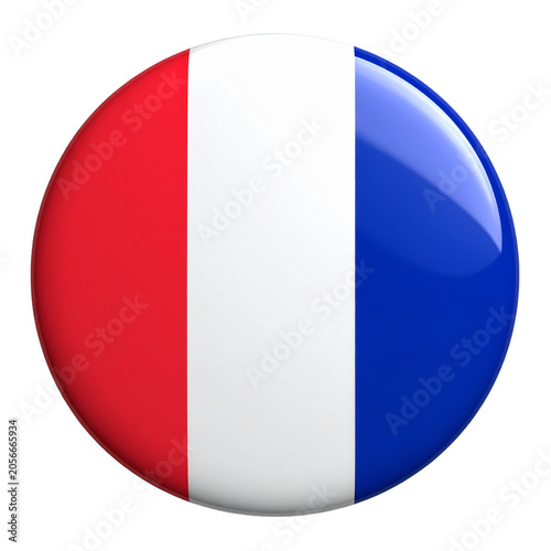 Glossy French Flag Badge Button - Red White Blue Tricolor National Symbol of France isolated on white background