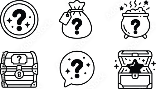Mystery Box Icons, Treasure Chest and Question Mark Collection