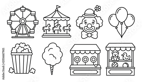 Carnival Amusement Park Icons Set.