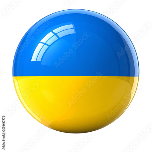 Glossy 3D Sphere with the Colors of the Ukrainian Flag Isolated on White Background