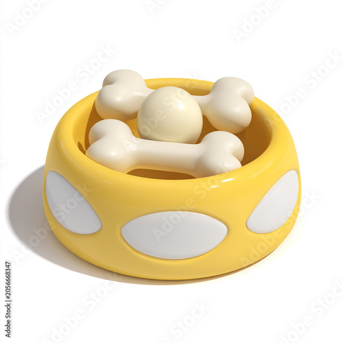 Fun Yellow Dog Bowl with Bone-Shaped Treats