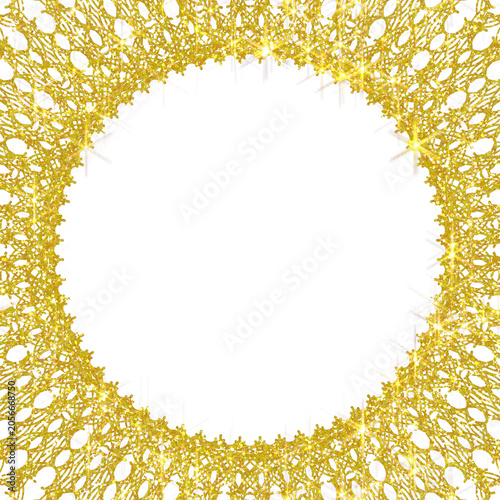 abstract golden frame. Intricate golden circular lace frame with elegant ornamental pattern isolated 