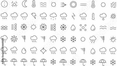 Φωτογραφία Weather icons collection black line style on a white background