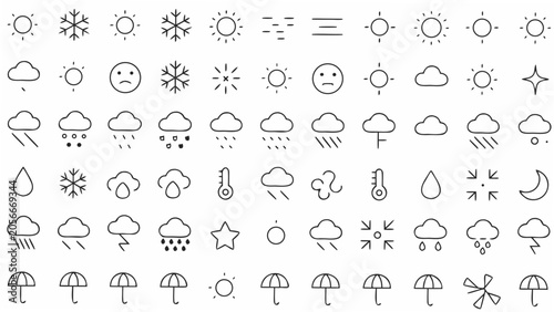 Canvastavla Weather forecast icons a collection of line style meteorological symbols on whit