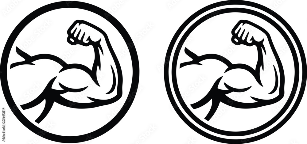 Obraz premium Strength Icons, Flexed Arm Fitness Symbol Set