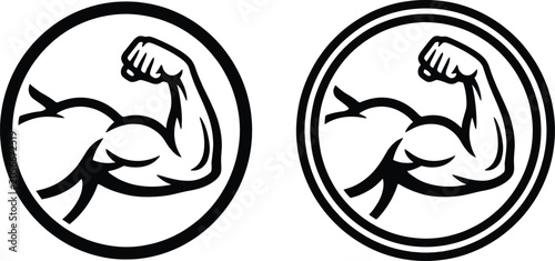 Strength Icons, Flexed Arm Fitness Symbol Set