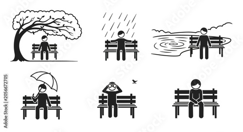 Φωτογραφία People sitting on a bench alone.