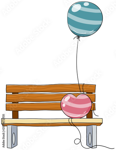 bench with balloons