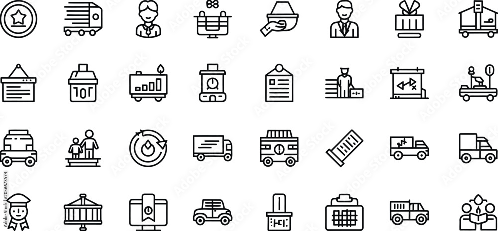 Fototapeta premium Logistics and delivery icons set linear style
