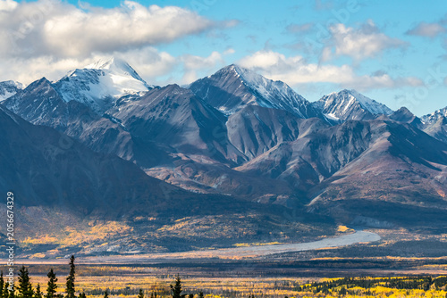 Autumn mountains landscape near Haines Junction, Kluane national park region, Yukon, Canada