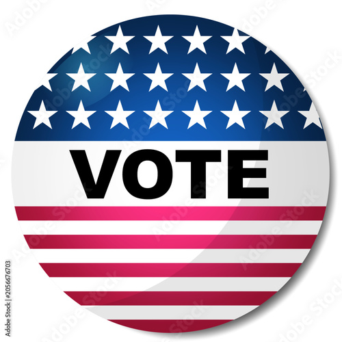 Voting badge design with the US Stars and Stripes flag, democracy and election element