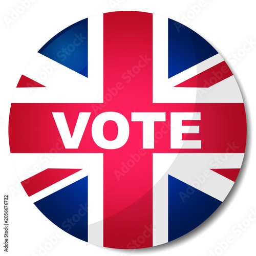 Voting badge design with the UK Union Jack flag, democracy and election element